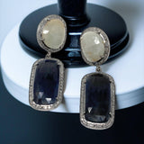 Genuine Sapphire Pave Diamond Earrings : Blue & White, Silver Fancy Sapphire Gemstone Earrings, Spiritual Healing Crystal Chakra Jewelry
