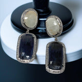 Genuine Sapphire Pave Diamond Earrings : Blue & White, Silver Fancy Sapphire Gemstone Earrings, Spiritual Healing Crystal Chakra Jewelry