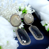 Genuine Sapphire Pave Diamond Earrings : Blue & White, Silver Fancy Sapphire Gemstone Earrings, Spiritual Healing Crystal Chakra Jewelry