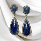 Pave Diamond Sapphire Earrings, Natural Blue Sapphire Gemstone Jewelry, Spiritual Healing Aura Energy Crystal Jewelry, Chakra Jewelry Gifts