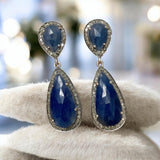 Pave Diamond Sapphire Earrings, Natural Blue Sapphire Gemstone Jewelry, Spiritual Healing Aura Energy Crystal Jewelry, Chakra Jewelry Gifts