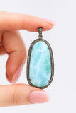 Larimar Pendant, Gemstone Pendant, Diamond Pendant, Sterling Silver Gemstone Larimar Pave Diamond Pendant, 58.75mmx26mm