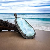 Larimar Pendant, Gemstone Pendant, Diamond Pendant, Sterling Silver Gemstone Larimar Pave Diamond Pendant, 58.75mmx26mm