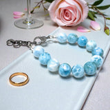 Rare Genuine Larimar Gemstone Bracelet, Pave Diamond Adjustable Bracelet, Dominican Republic Larimar Jewelry, 13mm - 13.5mm