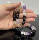 8" Natural Multi Stone German Cut Gemstone Beads - Rose Quartz/ Amethyst/ Citrine / Smokey Quartz/ Green Amethyst , 10mm - 12mm