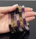8" Natural Multi Stone German Cut Gemstone Beads - Rose Quartz/ Amethyst/ Citrine / Smokey Quartz/ Green Amethyst , 10mm - 12mm