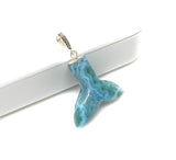 Rare Larimar Mermaid Tail Pendant, Sterling Silver Pave Diamond Pendant, Bohemian Jewelry, Large Larimar Whale Tail Pendant