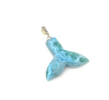 Rare Larimar Mermaid Tail Pendant, Sterling Silver Pave Diamond Pendant, Bohemian Jewelry, Large Larimar Whale Tail Pendant