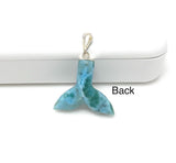 Rare Larimar Mermaid Tail Pendant, Sterling Silver Pave Diamond Pendant, Bohemian Jewelry, Large Larimar Whale Tail Pendant