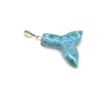Rare Larimar Mermaid Tail Pendant, Sterling Silver Pave Diamond Pendant, Bohemian Jewelry, Large Larimar Whale Tail Pendant