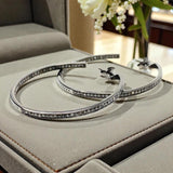 55mm Diamond Hoop Earrings, Sterling Silver Pave Diamond Earrings, Large Silver Statement Hoops, Clarity & Strength Energy Jewelry Gifts