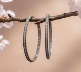 55mm Diamond Hoop Earrings, Sterling Silver Pave Diamond Earrings, Large Silver Statement Hoops, Clarity & Strength Energy Jewelry Gifts