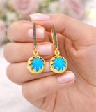 Howlite Turquoise Pave Diamond Earrings, 14K Gold Plated over Sterling Silver Gemstone Earrings, Gifts for Her