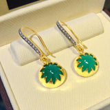 Green Onyx Pave Diamond Earrings, 14K Gold Plated over Sterling Silver Gemstone Earrings, Spiritual Healing Crystal Chakra Jewelry Gifts