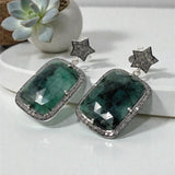 Genuine Emerald Pave Diamond Earrings, Spiritual Healing Chakra Silver Jewelry, Gemstone Earrings, May Birthstone Gifts, 1.65” x 0.85”