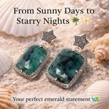 Genuine Emerald Pave Diamond Earrings, Spiritual Healing Chakra Silver Jewelry, Gemstone Earrings, May Birthstone Gifts, 1.65” x 0.85”