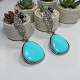 Natural Sleeping Beauty Turquoise Earrings, Pave Diamond Robin Egg Turquoise Earrings, Spiritual Healing Chakra Jewelry Gifts, 1.35” x 0.50”