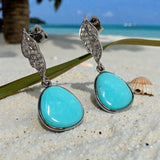 Natural Sleeping Beauty Turquoise Earrings, Pave Diamond Robin Egg Turquoise Earrings, Spiritual Healing Chakra Jewelry Gifts, 1.35” x 0.50”