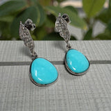 Natural Sleeping Beauty Turquoise Earrings, Pave Diamond Robin Egg Turquoise Earrings, Spiritual Healing Chakra Jewelry Gifts, 1.35” x 0.50”