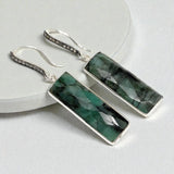 Genuine Emerald Pave Diamond Earrings, Sterling Silver Gemstone Bar Earrings, Spiritual Healing Crystal Chakra Jewelry, May Birthstone