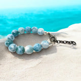 Rare Genuine Larimar Gemstone Pave Diamond Adjustable Bracelet, December Birthstone Spiritual Healing Chakra Jewelry, Aura Energy Crystal