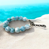 Rare Genuine Larimar Gemstone Bracelet, Pave Diamond Adjustable Bracelet, Dominican Republic Larimar Jewelry, 13mm - 13.5mm