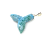 Rare Larimar Mermaid Tail Pendant, Sterling Silver Pave Diamond Pendant, Bohemian Jewelry, Large Larimar Whale Tail Pendant