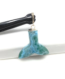 Rare Larimar Mermaid Tail Pendant, Sterling Silver Pave Diamond Pendant, Bohemian Jewelry, Large Larimar Whale Tail Pendant