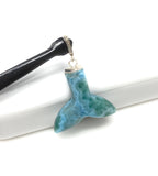 Rare Larimar Mermaid Tail Pendant, Sterling Silver Pave Diamond Pendant, Bohemian Jewelry, Large Larimar Whale Tail Pendant