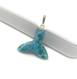 Rare Larimar Mermaid Tail Pendant, Sterling Silver Pave Diamond Pendant, Bohemian Jewelry, Large Larimar Whale Tail Pendant