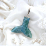 Rare Larimar Mermaid Tail Pendant, Sterling Silver Pave Diamond Pendant, Bohemian Jewelry, Large Larimar Whale Tail Pendant
