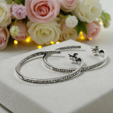 55mm Diamond Hoop Earrings, Sterling Silver Pave Diamond Earrings, Large Silver Statement Hoops, Clarity & Strength Energy Jewelry Gifts