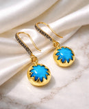 Howlite Turquoise Pave Diamond Earrings, 14K Gold Plated Gemstone Earrings, Spiritual Healing Crystal Energy Jewelry