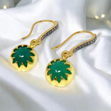 Green Onyx Pave Diamond Earrings, 14K Gold Plated over Sterling Silver Gemstone Earrings, Spiritual Healing Crystal Chakra Jewelry Gifts