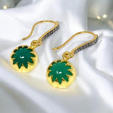 Green Onyx Pave Diamond Earrings, 14K Gold Plated over Sterling Silver Gemstone Earrings, Spiritual Healing Crystal Chakra Jewelry Gifts