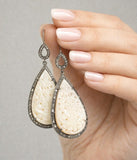 Mother of Pearl Pave Diamond Earrings, Natural Gemstone Nacre Silver Earrings, Spiritual Healing Chakra Jewlery, June Birthstone Gifts