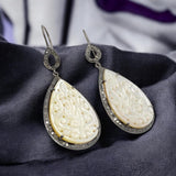 Mother of Pearl Pave Diamond Earrings, Natural Gemstone Nacre Silver Earrings, Spiritual Healing Chakra Jewlery, June Birthstone Gifts