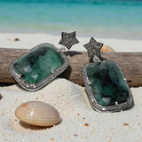 Genuine Emerald Pave Diamond Earrings, Spiritual Healing Chakra Silver Jewelry, Gemstone Earrings, May Birthstone Gifts, 1.65” x 0.85”