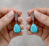 Natural Sleeping Beauty Turquoise Earrings, Pave Diamond Robin Egg Turquoise Earrings, Spiritual Healing Chakra Jewelry Gifts, 1.35” x 0.50”