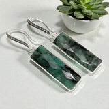 Genuine Emerald Pave Diamond Earrings, Sterling Silver Gemstone Bar Earrings, Spiritual Healing Crystal Chakra Jewelry, May Birthstone