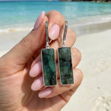 Genuine Emerald Pave Diamond Earrings, Sterling Silver Gemstone Bar Earrings, Spiritual Healing Crystal Chakra Jewelry, May Birthstone