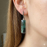 Genuine Emerald Pave Diamond Earrings, Sterling Silver Gemstone Bar Earrings, Spiritual Healing Crystal Chakra Jewelry, May Birthstone