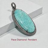 Alternate angle of Amazonite Gemstone Pendant showing stone shape and diamond details.