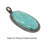 Sterling Silver Pendant featuring a natural Peruvian Amazonite Heart and Throat Chakra Gemstone Pendant on White Background .