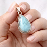 Larimar Pendant Sterling Silver, Natural Larimar Bohemian Jewelry, Throat Chakra Healing Crystal, Ocean Blue Spiritual Gift for Women,