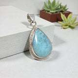 Larimar Pendant Sterling Silver, Natural Larimar Bohemian Jewelry, Throat Chakra Healing Crystal, Ocean Blue Spiritual Gift for Women,