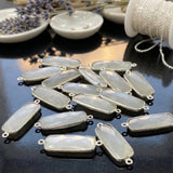 White Moonstone Connector Bar, Chakra Jewelry Connector, Spiritual Healing Gemstone Links, Silver Plated Jewelry Findings - 8Pcs