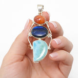 Larimar labradorite sunstone pendant in 925 sterling silver healing crystal chakra necklace by Akstar Gems