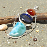 Larimar labradorite sunstone pendant styled for chakra healing and meditation jewelry