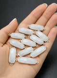 White Moonstone Connector Bar, Chakra Jewelry Connector, Spiritual Healing Gemstone Links, Silver Plated Jewelry Findings - 8Pcs